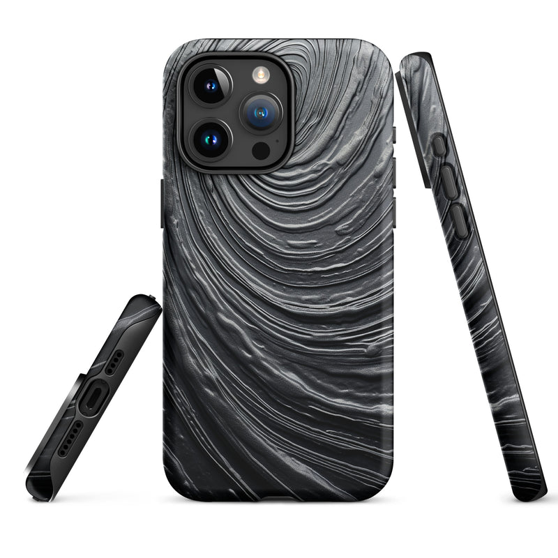 Load image into Gallery viewer, Damascus Steel Metal Swirl Dark Grey iPhone Case Hardshell 3D Wrap Thermal CREATIVETECH