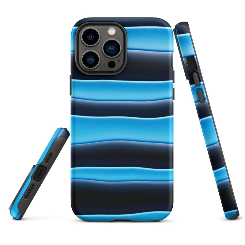 Load image into Gallery viewer, Black Blue Blob Stripes Double Layered Impact Resistant Tough iPhone Case 3D Wrap Matte or Glossy Finish CREATIVETECH
