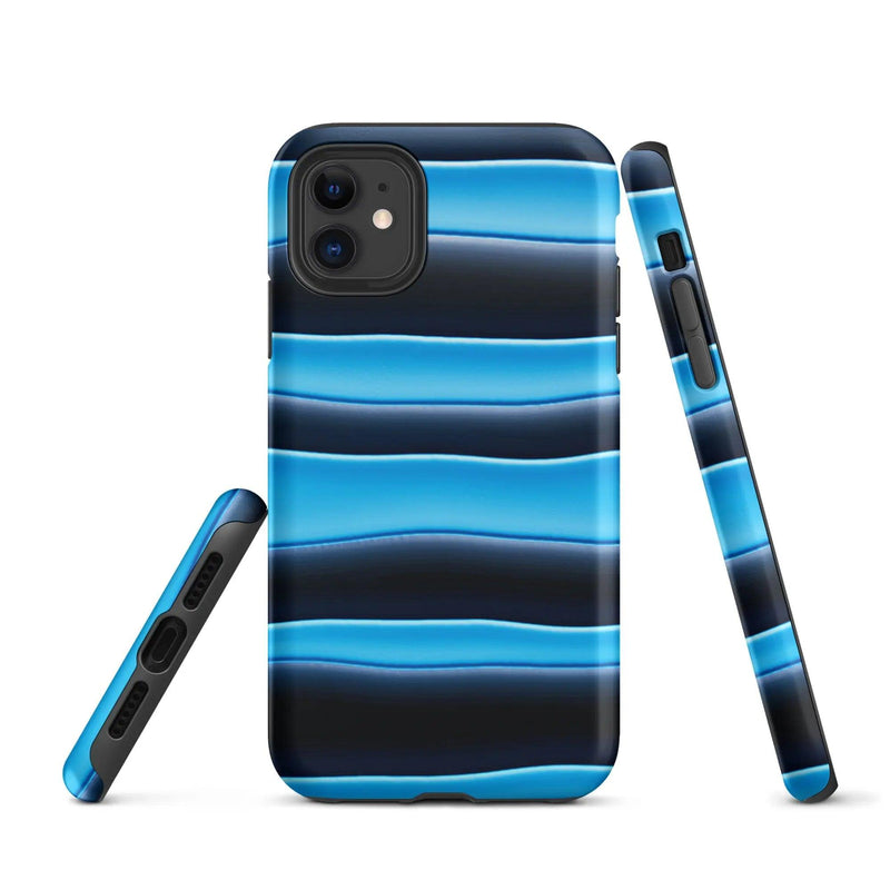 Load image into Gallery viewer, Black Blue Blob Stripes Double Layered Impact Resistant Tough iPhone Case 3D Wrap Matte or Glossy Finish CREATIVETECH