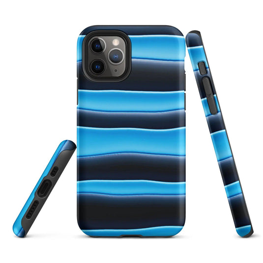 Black Blue Blob Stripes Double Layered Impact Resistant Tough iPhone Case 3D Wrap Matte or Glossy Finish CREATIVETECH