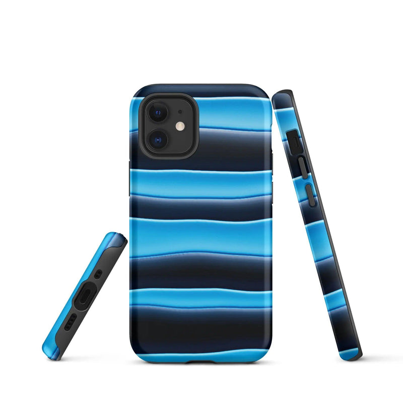 Load image into Gallery viewer, Black Blue Blob Stripes Double Layered Impact Resistant Tough iPhone Case 3D Wrap Matte or Glossy Finish CREATIVETECH