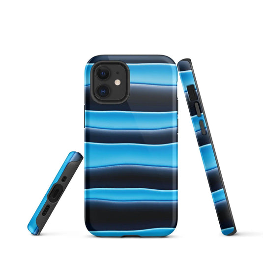 Black Blue Blob Stripes Double Layered Impact Resistant Tough iPhone Case 3D Wrap Matte or Glossy Finish CREATIVETECH