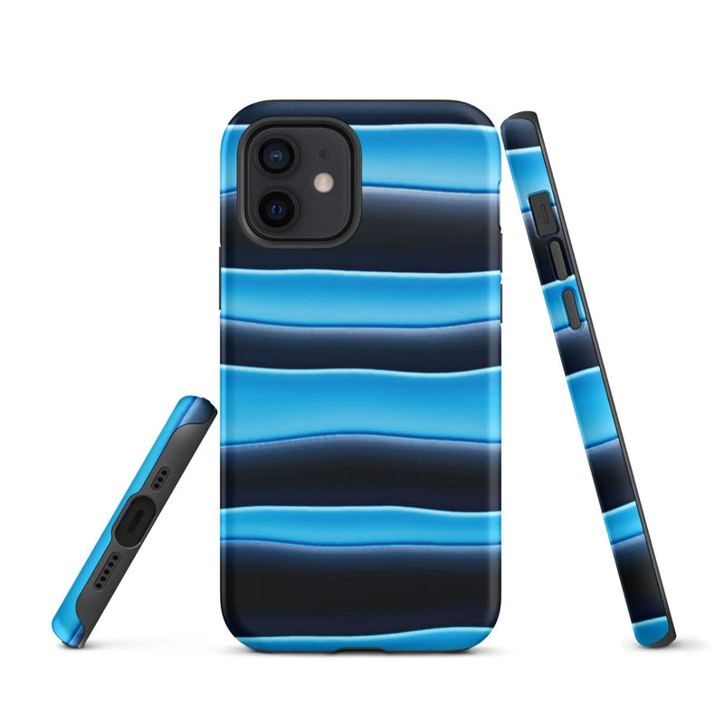 Load image into Gallery viewer, Black Blue Blob Stripes Double Layered Impact Resistant Tough iPhone Case 3D Wrap Matte or Glossy Finish CREATIVETECH
