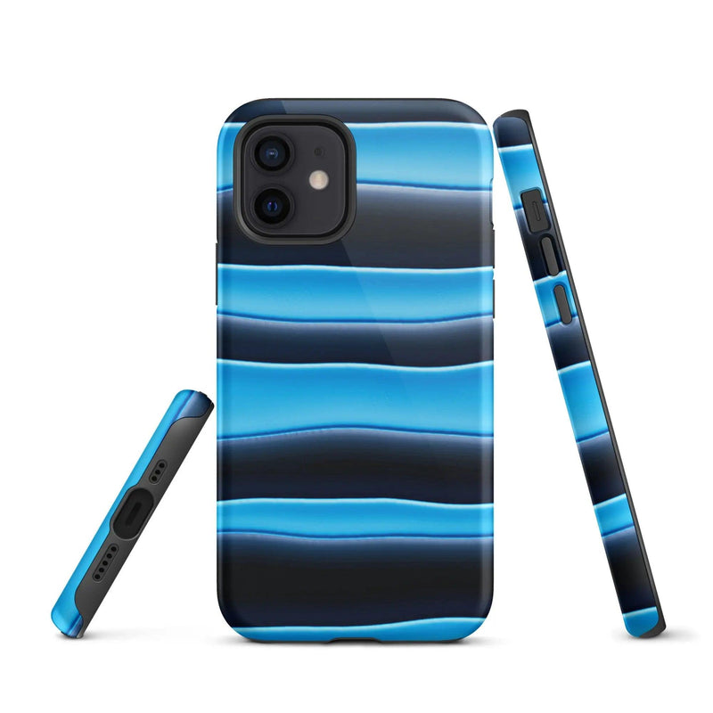 Load image into Gallery viewer, Black Blue Blob Stripes Double Layered Impact Resistant Tough iPhone Case 3D Wrap Matte or Glossy Finish CREATIVETECH