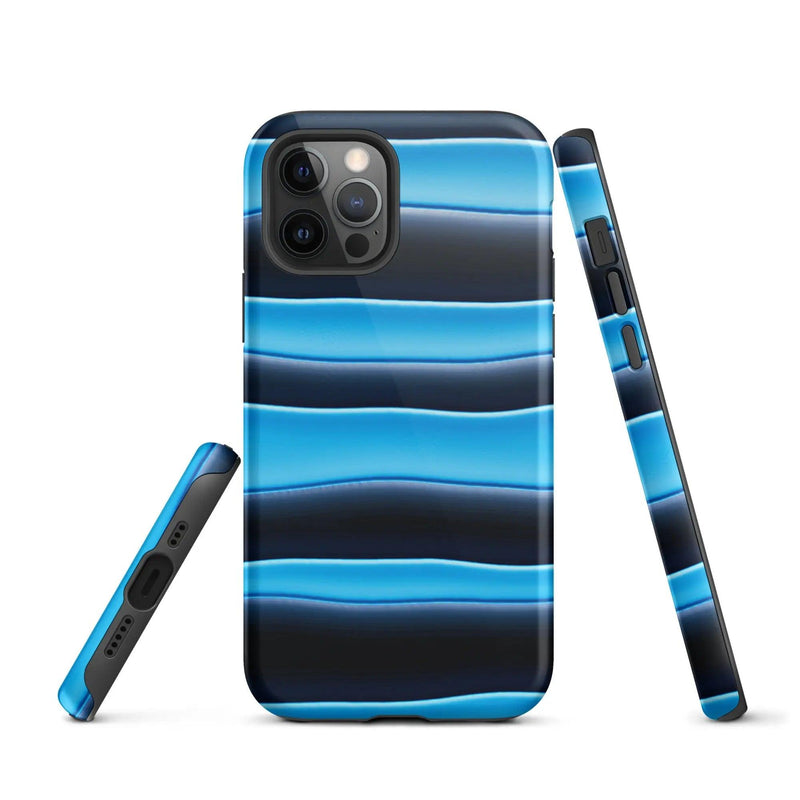 Load image into Gallery viewer, Black Blue Blob Stripes Double Layered Impact Resistant Tough iPhone Case 3D Wrap Matte or Glossy Finish CREATIVETECH