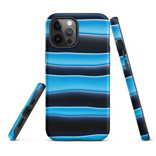 Black Blue Blob Stripes Double Layered Impact Resistant Tough iPhone Case 3D Wrap Matte or Glossy Finish CREATIVETECH
