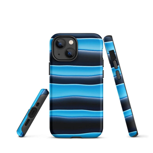 Black Blue Blob Stripes Double Layered Impact Resistant Tough iPhone Case 3D Wrap Matte or Glossy Finish CREATIVETECH