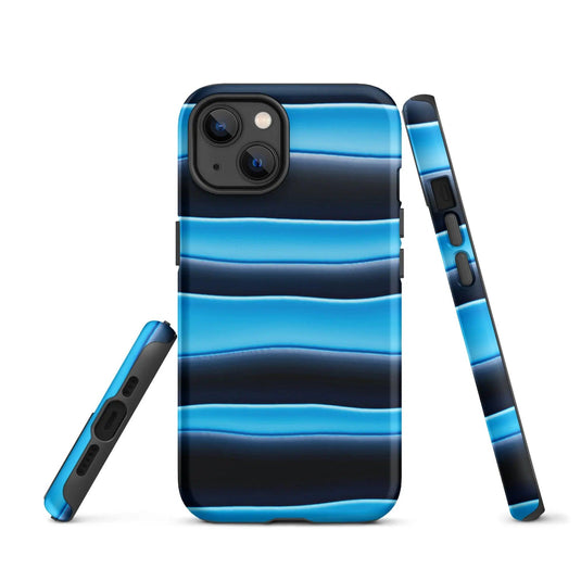 Black Blue Blob Stripes Double Layered Impact Resistant Tough iPhone Case 3D Wrap Matte or Glossy Finish CREATIVETECH
