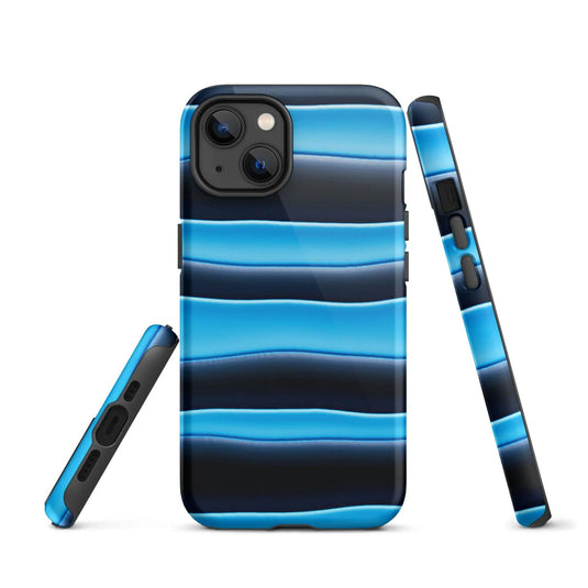 Black Blue Blob Stripes Double Layered Impact Resistant Tough iPhone Case 3D Wrap Matte or Glossy Finish CREATIVETECH