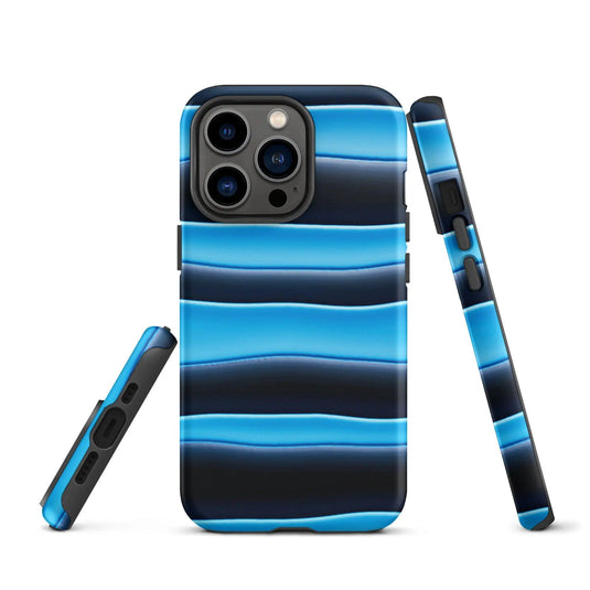 Black Blue Blob Stripes Double Layered Impact Resistant Tough iPhone Case 3D Wrap Matte or Glossy Finish CREATIVETECH