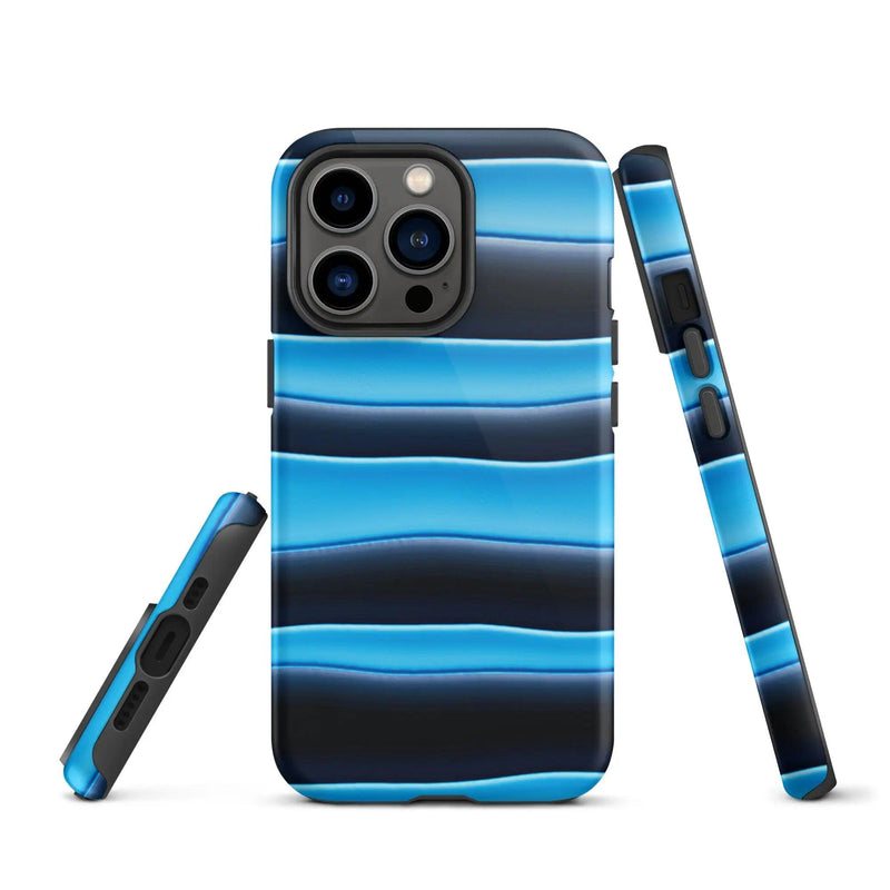 Load image into Gallery viewer, Black Blue Blob Stripes Double Layered Impact Resistant Tough iPhone Case 3D Wrap Matte or Glossy Finish CREATIVETECH