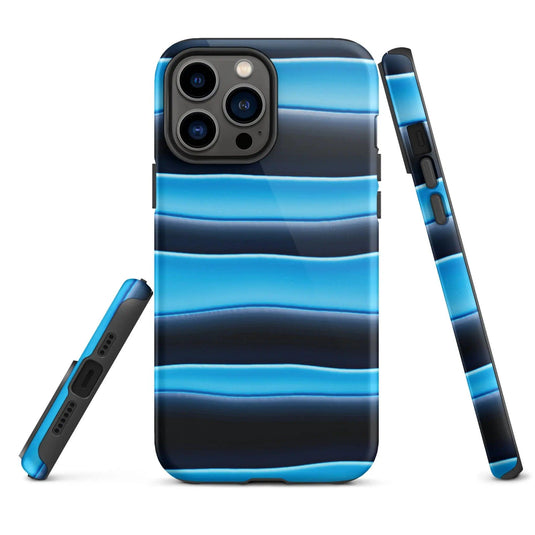 Black Blue Blob Stripes Double Layered Impact Resistant Tough iPhone Case 3D Wrap Matte or Glossy Finish CREATIVETECH