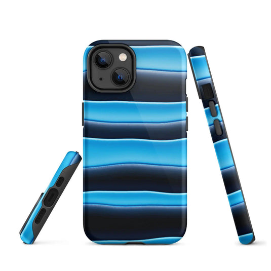 Black Blue Blob Stripes Double Layered Impact Resistant Tough iPhone Case 3D Wrap Matte or Glossy Finish CREATIVETECH