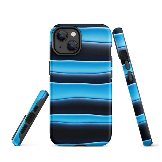 Black Blue Blob Stripes Double Layered Impact Resistant Tough iPhone Case 3D Wrap Matte or Glossy Finish CREATIVETECH