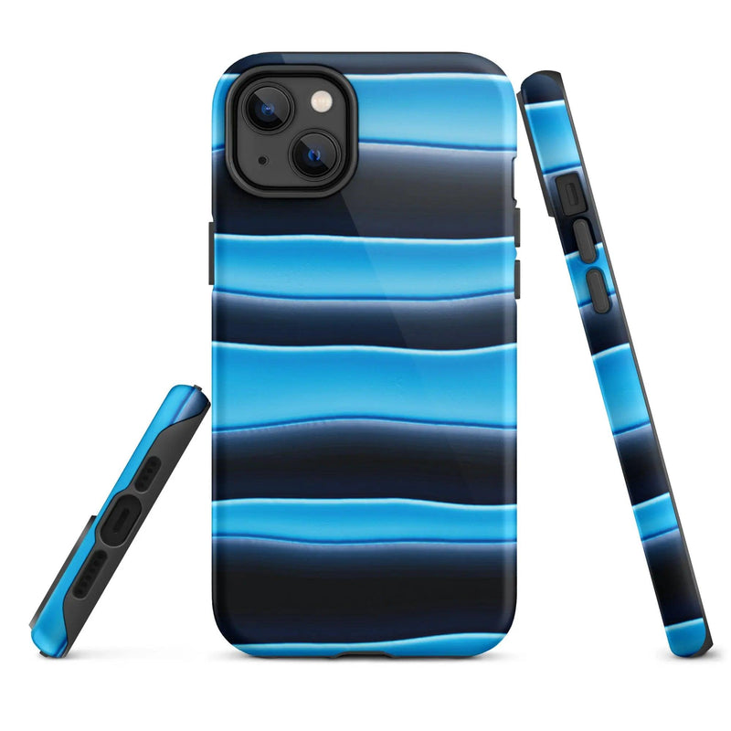 Load image into Gallery viewer, Black Blue Blob Stripes Double Layered Impact Resistant Tough iPhone Case 3D Wrap Matte or Glossy Finish CREATIVETECH