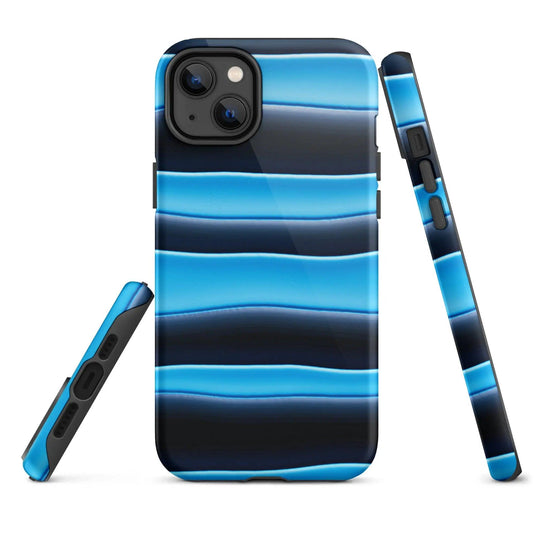 Black Blue Blob Stripes Double Layered Impact Resistant Tough iPhone Case 3D Wrap Matte or Glossy Finish CREATIVETECH