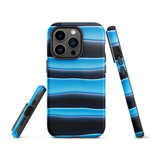 Black Blue Blob Stripes Double Layered Impact Resistant Tough iPhone Case 3D Wrap Matte or Glossy Finish CREATIVETECH