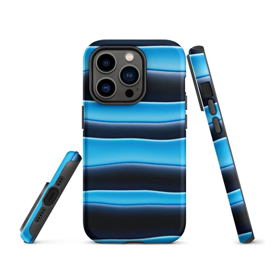 Black Blue Blob Stripes Double Layered Impact Resistant Tough iPhone Case 3D Wrap Matte or Glossy Finish CREATIVETECH