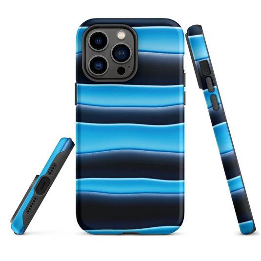 Black Blue Blob Stripes Double Layered Impact Resistant Tough iPhone Case 3D Wrap Matte or Glossy Finish CREATIVETECH