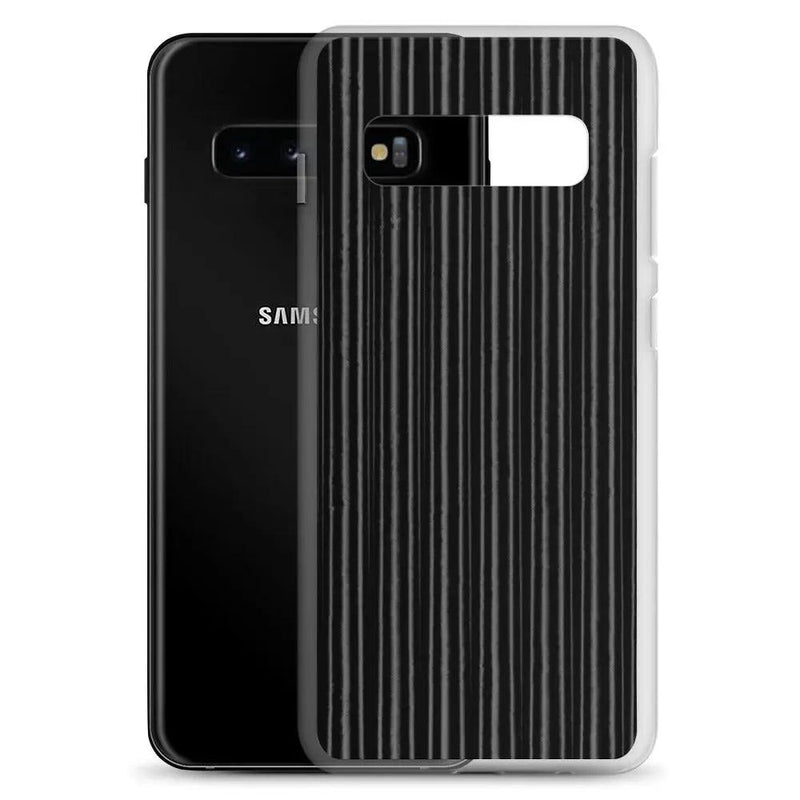 Load image into Gallery viewer, Black Metal Carbon Fiber Industrial Striped Flexible Clear Samsung Case Bump Resistant Corners CREATIVETECH
