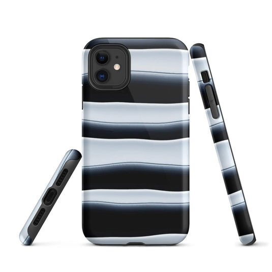 Black White Blob Stripes Double Layered Impact Resistant Tough iPhone Case 3D Wrap Matte or Glossy Finish CREATIVETECH