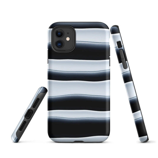 Black White Blob Stripes Double Layered Impact Resistant Tough iPhone Case 3D Wrap Matte or Glossy Finish CREATIVETECH