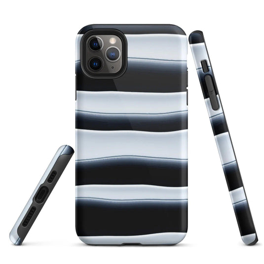 Black White Blob Stripes Double Layered Impact Resistant Tough iPhone Case 3D Wrap Matte or Glossy Finish CREATIVETECH