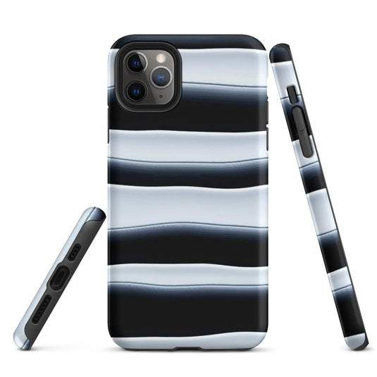 Black White Blob Stripes Double Layered Impact Resistant Tough iPhone Case 3D Wrap Matte or Glossy Finish CREATIVETECH