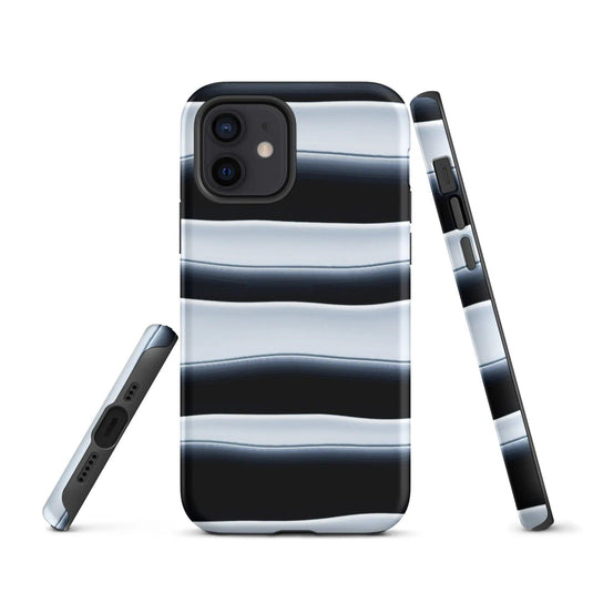 Black White Blob Stripes Double Layered Impact Resistant Tough iPhone Case 3D Wrap Matte or Glossy Finish CREATIVETECH