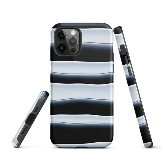 Black White Blob Stripes Double Layered Impact Resistant Tough iPhone Case 3D Wrap Matte or Glossy Finish CREATIVETECH