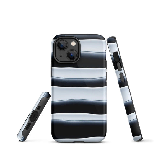 Black White Blob Stripes Double Layered Impact Resistant Tough iPhone Case 3D Wrap Matte or Glossy Finish CREATIVETECH