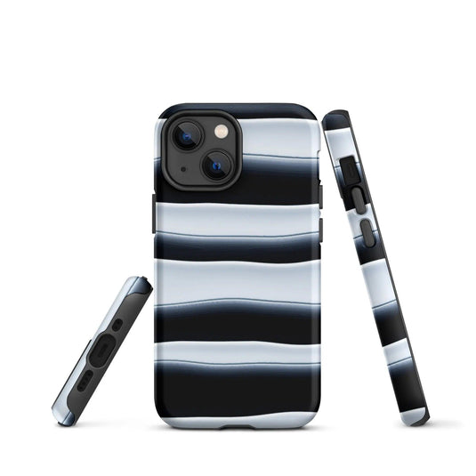 Black White Blob Stripes Double Layered Impact Resistant Tough iPhone Case 3D Wrap Matte or Glossy Finish CREATIVETECH