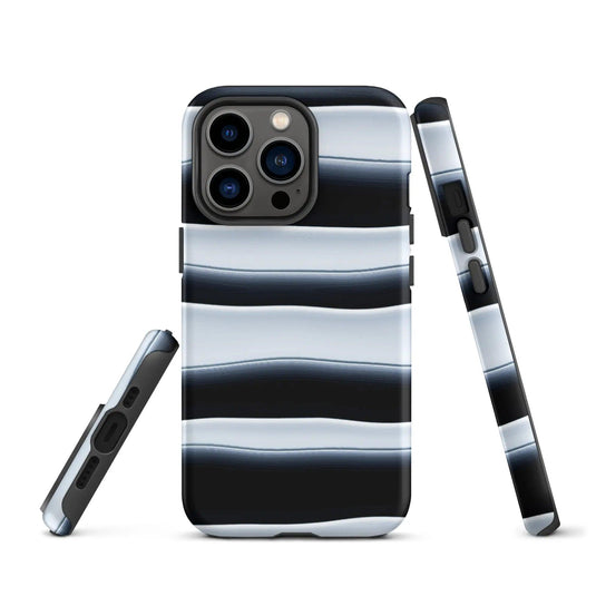 Black White Blob Stripes Double Layered Impact Resistant Tough iPhone Case 3D Wrap Matte or Glossy Finish CREATIVETECH