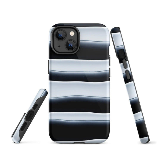 Black White Blob Stripes Double Layered Impact Resistant Tough iPhone Case 3D Wrap Matte or Glossy Finish CREATIVETECH