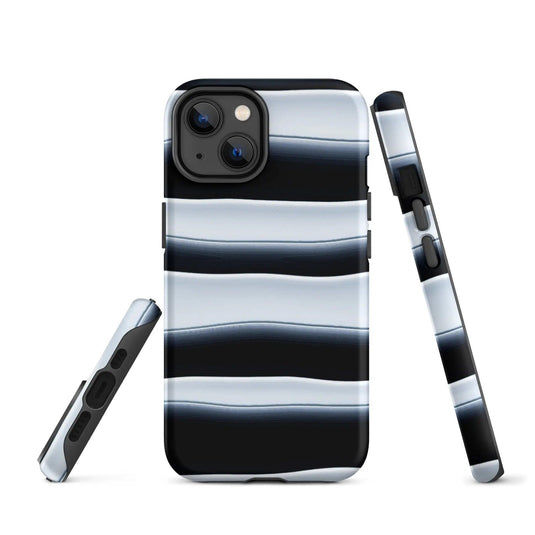 Black White Blob Stripes Double Layered Impact Resistant Tough iPhone Case 3D Wrap Matte or Glossy Finish CREATIVETECH