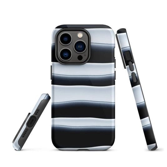 Black White Blob Stripes Double Layered Impact Resistant Tough iPhone Case 3D Wrap Matte or Glossy Finish CREATIVETECH