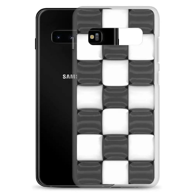 Load image into Gallery viewer, Black White Cubic Chess Board Style Flexible Clear Samsung Case Bump Resistant Corners CREATIVETECH