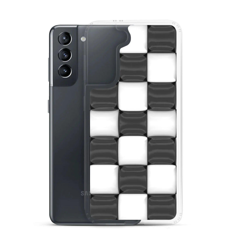 Load image into Gallery viewer, Black White Cubic Chess Board Style Flexible Clear Samsung Case Bump Resistant Corners CREATIVETECH
