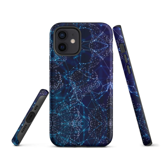 Blue Polygon Double Layered Impact Resistant Tough iPhone Case 3D Wrap Matte or Glossy Finish CREATIVETECH
