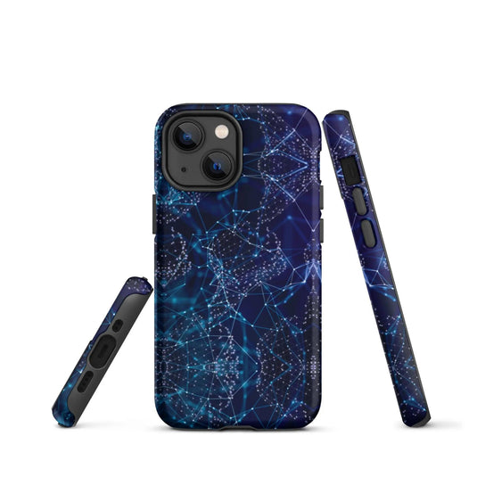 Blue Polygon Double Layered Impact Resistant Tough iPhone Case 3D Wrap Matte or Glossy Finish CREATIVETECH
