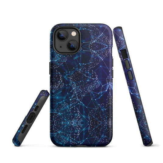Blue Polygon Double Layered Impact Resistant Tough iPhone Case 3D Wrap Matte or Glossy Finish CREATIVETECH