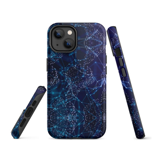 Blue Polygon Double Layered Impact Resistant Tough iPhone Case 3D Wrap Matte or Glossy Finish CREATIVETECH