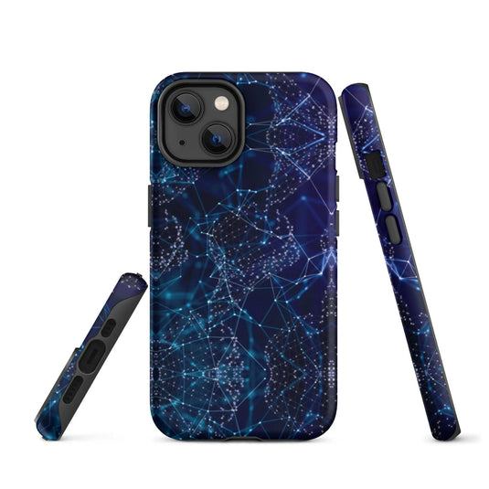 Blue Polygon Double Layered Impact Resistant Tough iPhone Case 3D Wrap Matte or Glossy Finish CREATIVETECH
