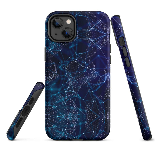 Blue Polygon Double Layered Impact Resistant Tough iPhone Case 3D Wrap Matte or Glossy Finish CREATIVETECH