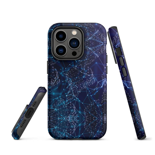Blue Polygon Double Layered Impact Resistant Tough iPhone Case 3D Wrap Matte or Glossy Finish CREATIVETECH