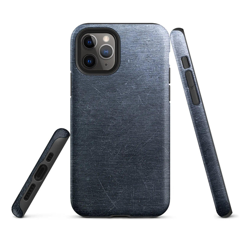 Load image into Gallery viewer, Brushed Dark Silver Industrial Metal Double Layered Impact Resistant Tough iPhone Case 3D Wrap Matte or Glossy Finish CREATIVETECH