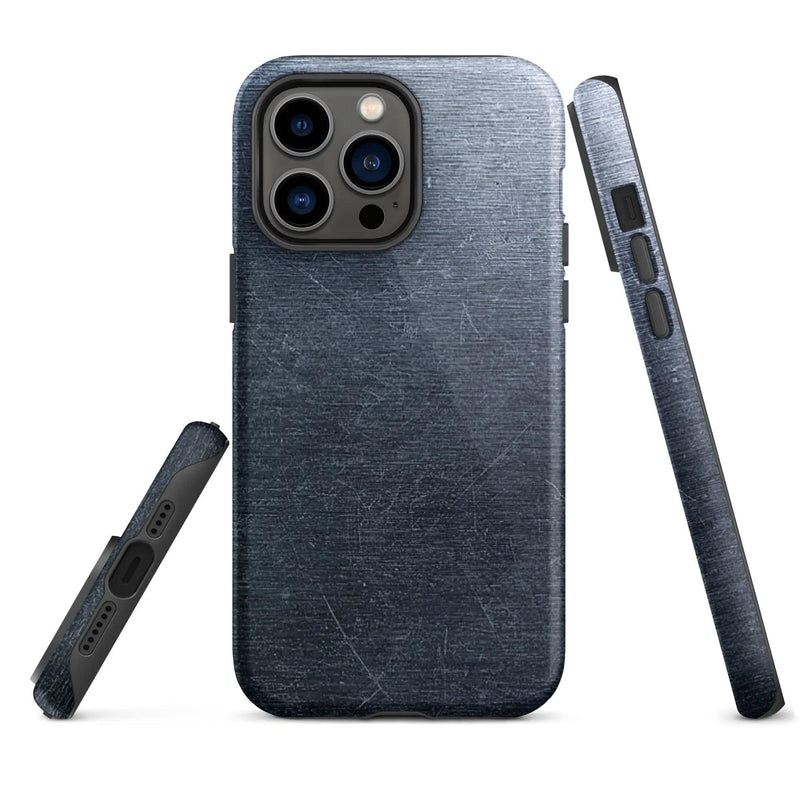 Load image into Gallery viewer, Brushed Dark Silver Industrial Metal Double Layered Impact Resistant Tough iPhone Case 3D Wrap Matte or Glossy Finish CREATIVETECH