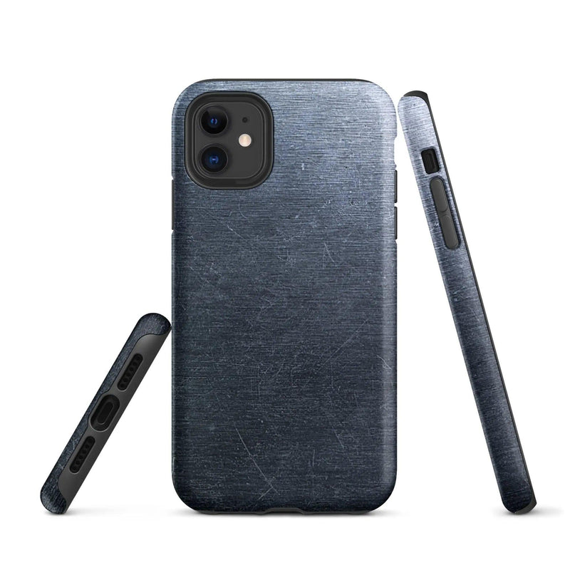 Load image into Gallery viewer, Brushed Dark Silver Industrial Metal Double Layered Impact Resistant Tough iPhone Case 3D Wrap Matte or Glossy Finish CREATIVETECH