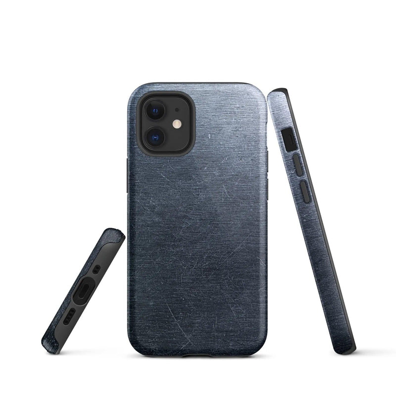 Load image into Gallery viewer, Brushed Dark Silver Industrial Metal Double Layered Impact Resistant Tough iPhone Case 3D Wrap Matte or Glossy Finish CREATIVETECH