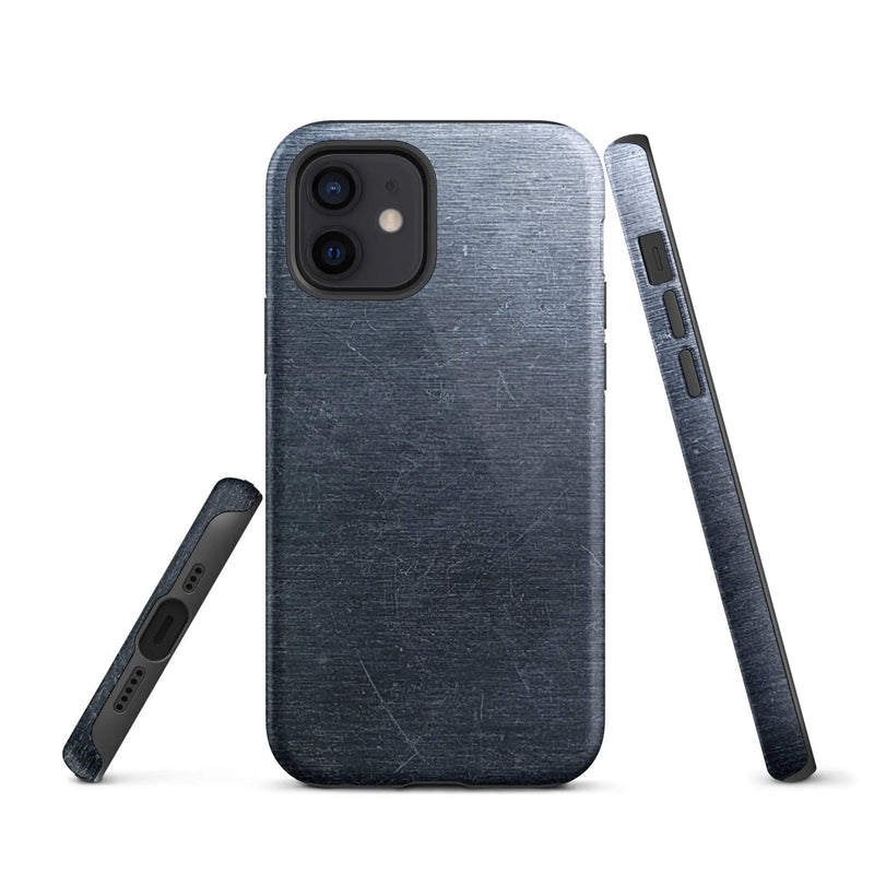 Load image into Gallery viewer, Brushed Dark Silver Industrial Metal Double Layered Impact Resistant Tough iPhone Case 3D Wrap Matte or Glossy Finish CREATIVETECH